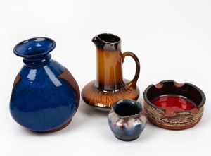 REMUED pottery vase, ELLIS pottery jug, DYBKA pottery vase and ashtray, (4 items), the largest 22cm high