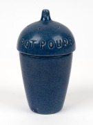 HAROLD SWANSON blue glazed pottery pot pourri vase, incised "Swanson, 1924", ​​​​​​​17.5cm high