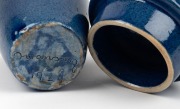 HAROLD SWANSON blue glazed pottery pot pourri vase, incised "Swanson, 1924", ​​​​​​​17.5cm high - 3