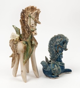 YVONNE COVENEY two Australian pottery horses, one example bearing original label, 17cm and 28cm high