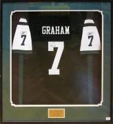 BEN GRAHAM (1973- , former Geelong footballer, who has become a professional NFL punter, the first Australian to have played in a Super Bowl) signature on New York Jets NFL jersey (Graham played for the New York Jets 2005-08), window mounted, framed & gla