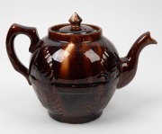 CORNWELL'S fern leaf pattern brown glazed pottery teapot, 19th century, 20cm high, 27cm wide - 2