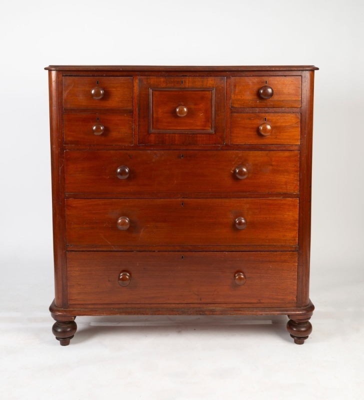 An antique Australian cedar chest of seven drawers with huon pine secondary timbers, Tasmanian origin, 19th century, 128cm high, 121cm wide, 57cm deep