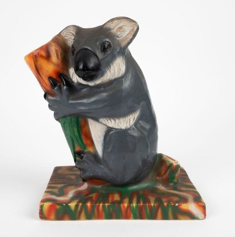 BENDIGO POTTERY fired plaster koala vase with hand-painted finish, circa 1930s, 26cm high