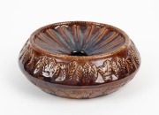 CORNWELL'S (attributed) brown glazed pottery spittoon with leaf motif, 6cm high, 18.5cm wide - 2