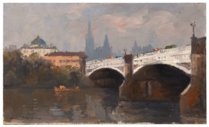 LEON WILLIAM HANSON (1918 - 2011), Princes Bridge, oil on board, 1986, signed lower left, titled and dated verso, 31 x 51cm.