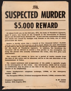 CRIME & PUNISHMENT - POLICE REWARD POSTERS: Oct.1969 $5000 Reward poster issued by the NSW Commissionber of Police, seeking information regarding the murder of Anne Cecille Zappelli, (issued on behalf of the C.I.B., Perth); October 1971 $10,000 Reward pos