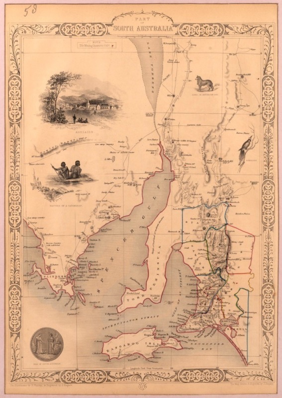 Ten assorted antique mounted maps. Mostly Australian, some with lithograph vignettes, 19th century, the largest 49 x 39cm overall