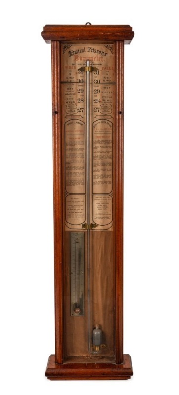 ADMIRAL FITZROY'S BAROMETER adapted to the Southern Hemisphere by R. L. J. Ellery Esq., in cedar case with original lithograph backing page, thermometer engraved T. GAUNT, MAKER, MELBOURNE, 19th century, 98cm high