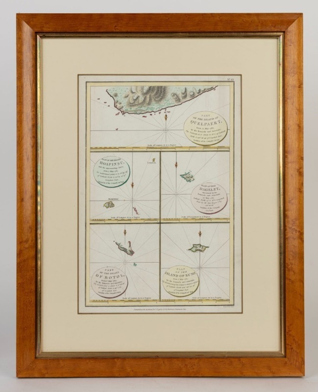 [ISLANDS OF THE EAST CHINA SEA] A fine copper engraved chart with inserts of the Islands of Quelpaert, Hoapinsu, Dagelet, Botol & Kumi. From La Perouse’s ATLAS DU VOYAGE DE LA PEROUSE. Published by G.G & J. Robinson in London in 1798, 36.5 x 25cm; framed