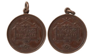 VICTORIAN GOLF ASSOCIATION 1916 WAR MEDALS: Bronze golf prize medallions (2), both engraved to J. G. Hackett for September 1916 (Mordialloc Golf Club) and September 1917 (Frankston Golf Club).