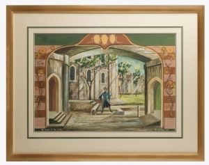 PAUL FRANCIS KATHNER (1935-2023), The Yeomen of the Guard, (set design), acrylics on board, titled lower left, signed and dated 1978 lower right, 54 x 76cm, 83 x 106cm overall.