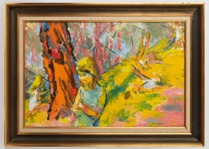 DAVID EAGER, Tumbling Children, oil on board, signed lower right "David Eager", titled verso, 38 x 58cm, 52 x 72cm overall