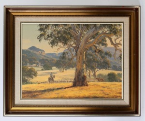 MELVIN DUFFY (1930 - ), Moving The Big Flock, Mirranatwa Valley, Grampians, Victoria, oil on canvas board, signed lower left "Melvin Duffy", 44 x 60cm, 64 x 80cm overall