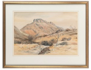 KENNETH JACK (1924-2006), Mount Chambers (South Australia), watercolour, chalk and charcoal, signed lower left "Kenneth Jack, 1987", titled verso, 37 x 54cm, 59 x 74cm overall