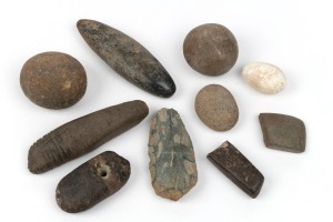 Ten assorted stone axe heads, grinders, tapa beaters, hammer stones etc., Papua New Guinea origin, the largest 25cm long