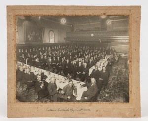 Three Australian military group photographs, black and white albumen prints each mounted on card, one inscribed "Victorian Scottish Regiment Assoc. 1921", the largest 20 x 26cm overall