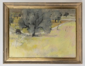 DONALD H. GREEN (1939 - ), untitled landscape in yellow and gray, charcoal and pastel on paper, signed lower left "D.H.HG.", ​​​​​​​47 x 64cm, 58 x 74cm overall