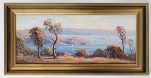 LEON HANSON (1918 - 2011), Sydney Harbour, ​​​​​​​oil on board, signed lower-right 'Leon Hanson', 25 x 60cm, 35 x 70cm overall