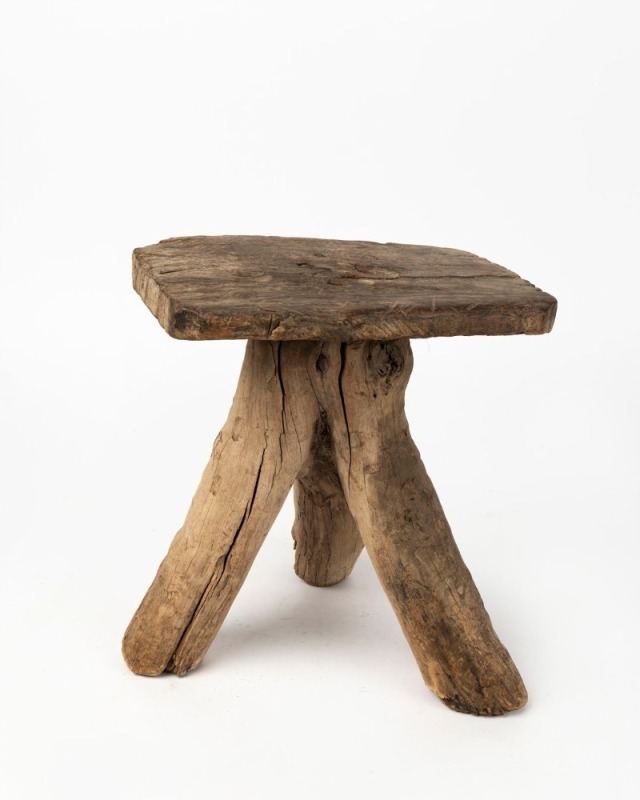 An antique Australian folk art stool, made from a eucalyptus branch and plank top, 19th/20th century, ​​​​​​​34cm high,