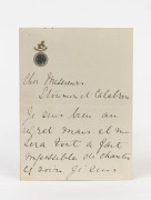 NELLIE MELBA (1861 - 1931) undated hand-written folded ALS on "M" monogrammed lettersheet, written in French and explaining her inability to accept an invitation; signed "Melba".