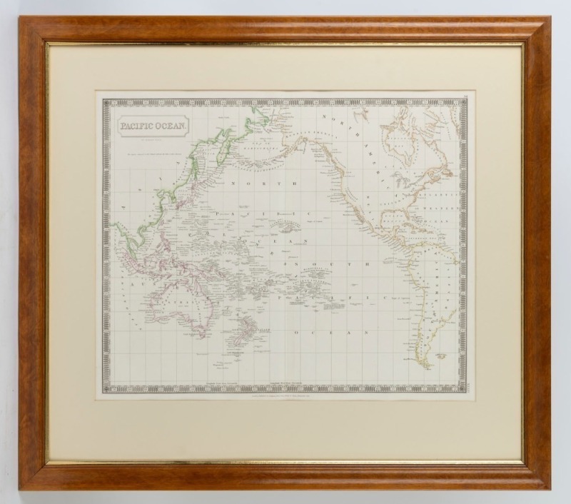 SIDNEY HALL, Pacific Ocean, published by Longman, Rees, et al, 1828, hand-coloured outlines, 43 x 53cm; framed (67 x 74.5cm).