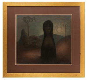 HOWARD SPARKS (1930 - ), (untitled female portrait in landscape), oil on board, signed lower right "H. Sparks, '67", ​​​​​​​49 x 57cm, 77 x 85cm overall