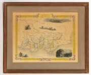 "VICTORIA OR PORT PHILLIP" hand-coloured lithograph map drawn and engraved by J. Rapkin, with vignettes of Aboriginals, Kangaroos, Melbourne etc., ​​​​​​​27 x 35cm, 39 x 46cm overall