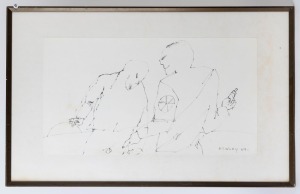 JOHN HOWLEY (1931-2020), (two figures), black felt pen on paper laid down on card, signed lower right "Howley, '69", ​​​​​​​32 x 59cm, 50 x 80cm overall