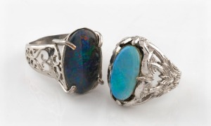 Two silver and opal rings, late 20th century,