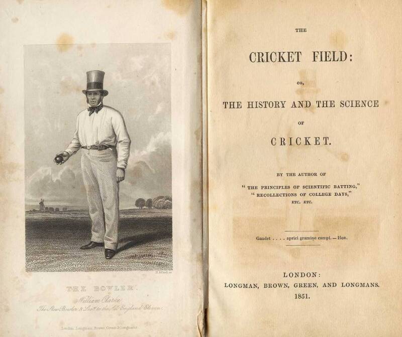 "The Cricket Field: or, The History and the Science of the Game of Cricket" by Rev.G.Pycroft [1st Edition, London, 1851], nicely bound by Remnant & Edmonds, London. Fair/Good condition.