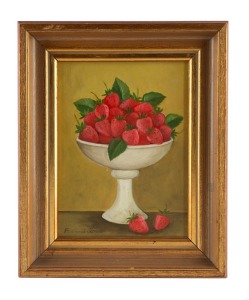 FRANCES JONES (1923-1999), I.) Strawberries, II.) Fruit Bowl, oil on board, both signed lower left "Frances Jones" and titled verso, 20 x 15cm and 15 x 20cm each, ​​​​​​​28 x 23cm and 25 x 30cm each overall