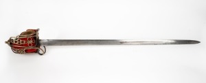 A Scottish basket hilt sword, early - mid 20th century, engraved on the blade 'The Albion Cloth Company, Edinburgh', 97cm long