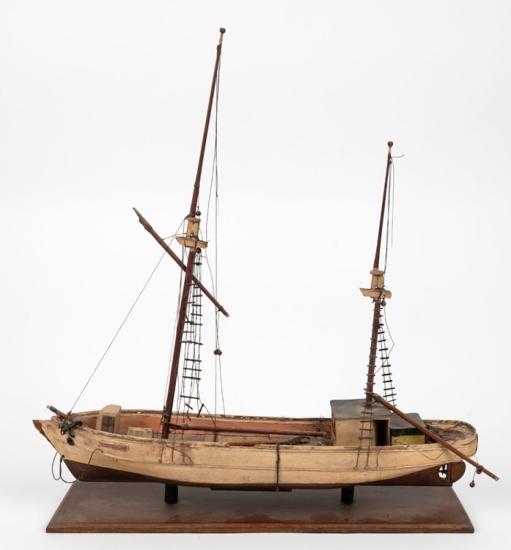 An antique scratch built model boat, 19th/20th century, ​​​​​​​57cm high, 57cm long