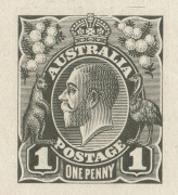 KGV Heads - Single Watermark: THE PERKINS BACON DIE PROOFS: State 2 die proof with a field of horizontal lines behind the King's head, the King's nose has been improved and the hair has been lightened. In black on thin card (58 x 1108mm) endorsed at top " - 2