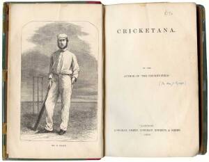 "Cricketana" by the Author of 'The Cricket-Field' (James Pycroft) [London, 1865], red leather spine/green boards. Fair/Good condition.