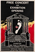 "WHITE ON BLACK EXHIBITION - 200 Years in Question", 1988 poster designed and printed by Bob Clutterbuck. Screenprint on paper, 75 x 51cm