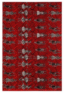 "ARIKURTUMURNUWI YOYI PIRIMI - ALL THE PEOPLE DANCE", one of a series of six poster prints for Bima Wear, a Tiwi women’s creative enterprise based in Wurrumiyanga in the Tiwi Islands, established in 1969. Designed and printed in collaboration with Sydney artist Marie McMahon, who was active in founding screen printing workshops, and taught silk screening on the Tiwi Islands. Screenprint on paper, 73 x 48.5cm
