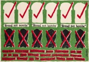 "BREAD NOT BOMBS", c. 1983 poster by Jillposters, a women's silk screen printing collective in Melbourne, active from 1983 to 1988. Screenprint on paper, 45.5 x 65cm