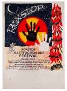 "ROXSTOP - DESERT ACTION AND FESTIVAL", 1997 poster designed by artist and activist Lyn Hovey and printed at Pitt(?) for the Roxby Action Collective. Screenprint on paper, 75.5 x 53.5cm