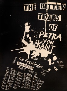 "THE BITTER TEARS OF PETRA VON KANT - BY R.W. FASSBINDER", c. 1978 poster designed by CAROL PORTER for theatre performance at the Pram Factory. Offset print on paper, laminated, 59 x 43.5cm