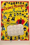 "DEBNEY MEADOWS AFTER SCHOOL PROGRAMME - 1981 CALENDAR", poster designed and printed by Ian Roberston in collaboration with Backyard Press, a screenprinting workshop established in Melbourne in 1978. Screenprint on paper, laminated, 74.5 x 50.5cm