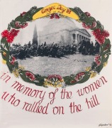 "ANZAC DAY '83 - LEST WE FORGET - IN MEMORY OF THE WOMEN WHO RALLIED ON THE HILL", 1983 poster designed by Carol Wilson and printed by Jillposters, a women's silk screen printing collective in Melbourne, active from 1983 to 1988.&nbsp;Screenprint on paper, 51 