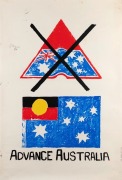 "ADVANCE AUSTRALIA", 1983 poster depicting new Australian flag design incorporating the Aboriginal flag. Designed and printed by Jillposters, which&nbsp;was active from 1983 to 1987. Screenprint on paper, 76 x 51.5cm