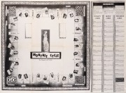 "MONTHLY CYCLE - THE WOMEN'S ART GAME", c. 1977 poster featuring all the elements of the board game created by Melbourne artist Isabel Davies. This game&nbsp;was included in the Postal Event exhibition at the Institute of Contemporary Art in London and at the 