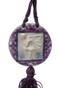 GABRIEL ARGY-ROUSSEAU&nbsp;stunning French Art Deco&nbsp;p&acirc;te de verre&nbsp;circular glass pendant on original silk cord, circa 1920s, signed "G.A.R.", the pendant 5.4cm diameter