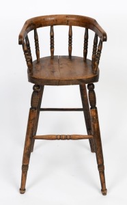 An antique beech and pine dolls highchair, 19th century, 75cm high