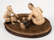 An antique Chinese carved ivory figural group of two seated craftsman, Qing Dynasty, early to mid 19th century, ​​​​​​​10cm high, 20cm wide - 5