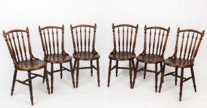 A set of six antique timber dining chairs with pressed seats and spindle backs, 19th century, ​​​​​​​88cm high