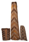 Three assorted sago bark paintings with remains of polychrome earth pigment decoration, Papua New Guinea origin, the largest 142cm high